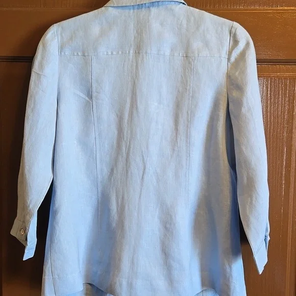 Grace Elements-Linen blue pleated top with 3/4 sleeves Size 8 NWT. - Picture 7 of 8